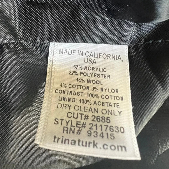 Trina Turk Black White Tweed Plaid Sheer Neck Bow Dress Size 4 - Picture 7 of 7